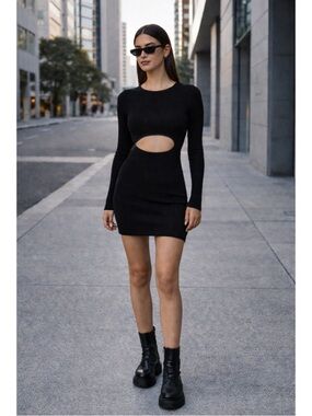Wilfred Black Long-Sleeve Cutout Mini Dress
